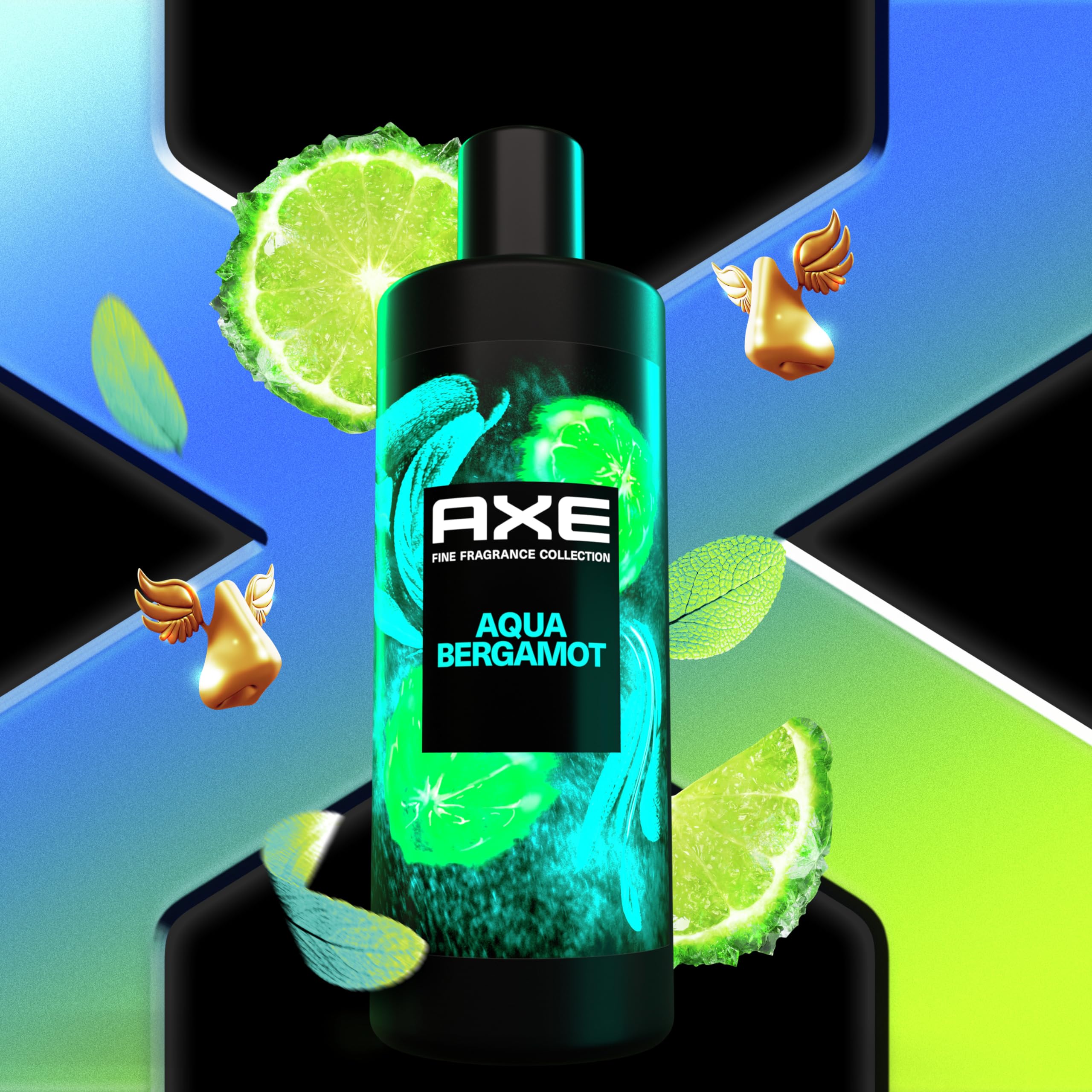 Parfum AXE Aqua Bergamot avec bergamote, sauge et genévrier.