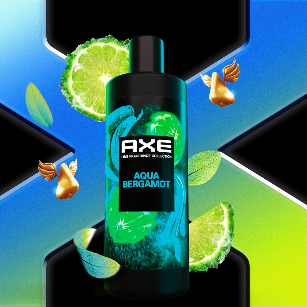 Parfum AXE Aqua Bergamot avec bergamote, sauge et genévrier.