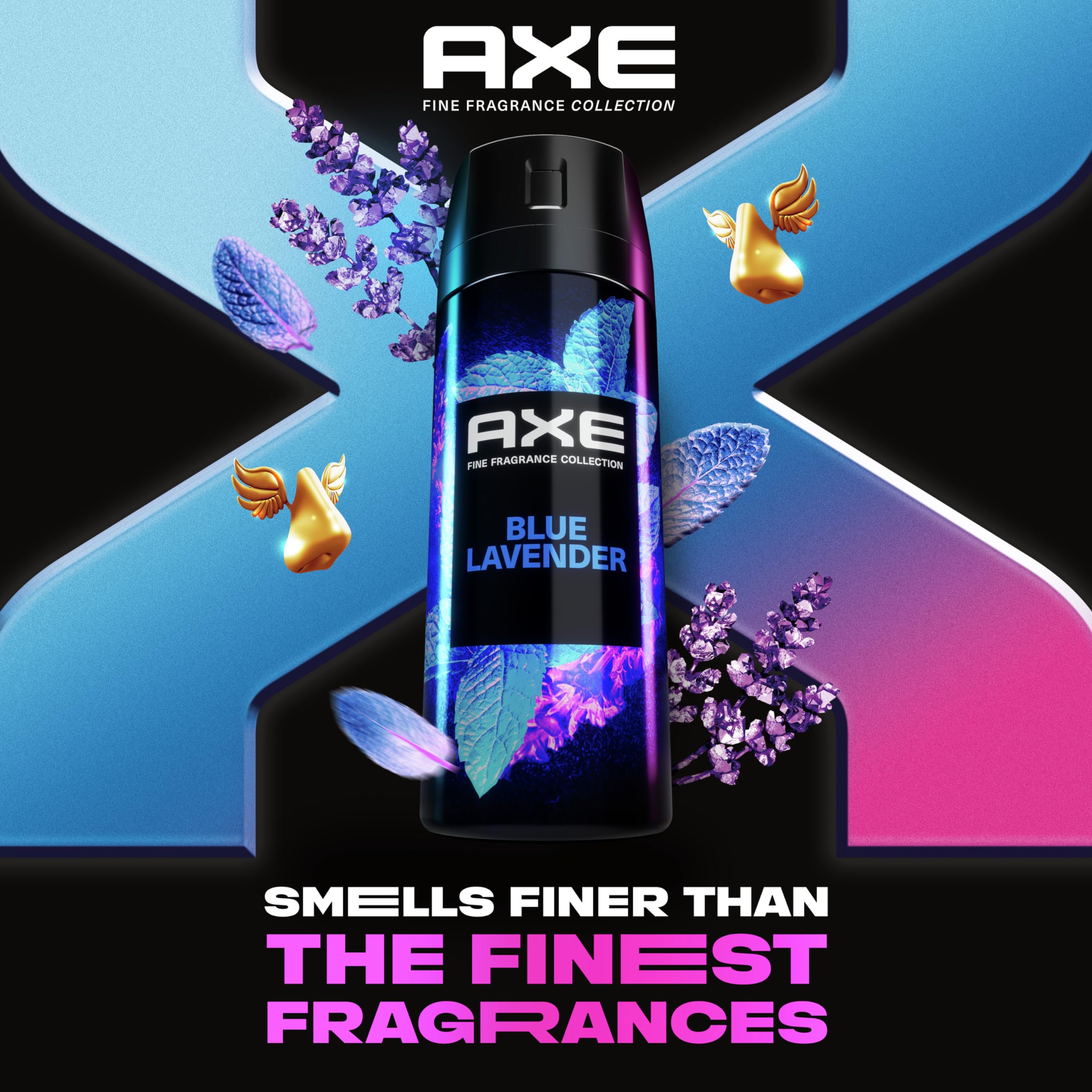 AXE Lavande Bleue, étiquette soignée évoquant un parfum premium.