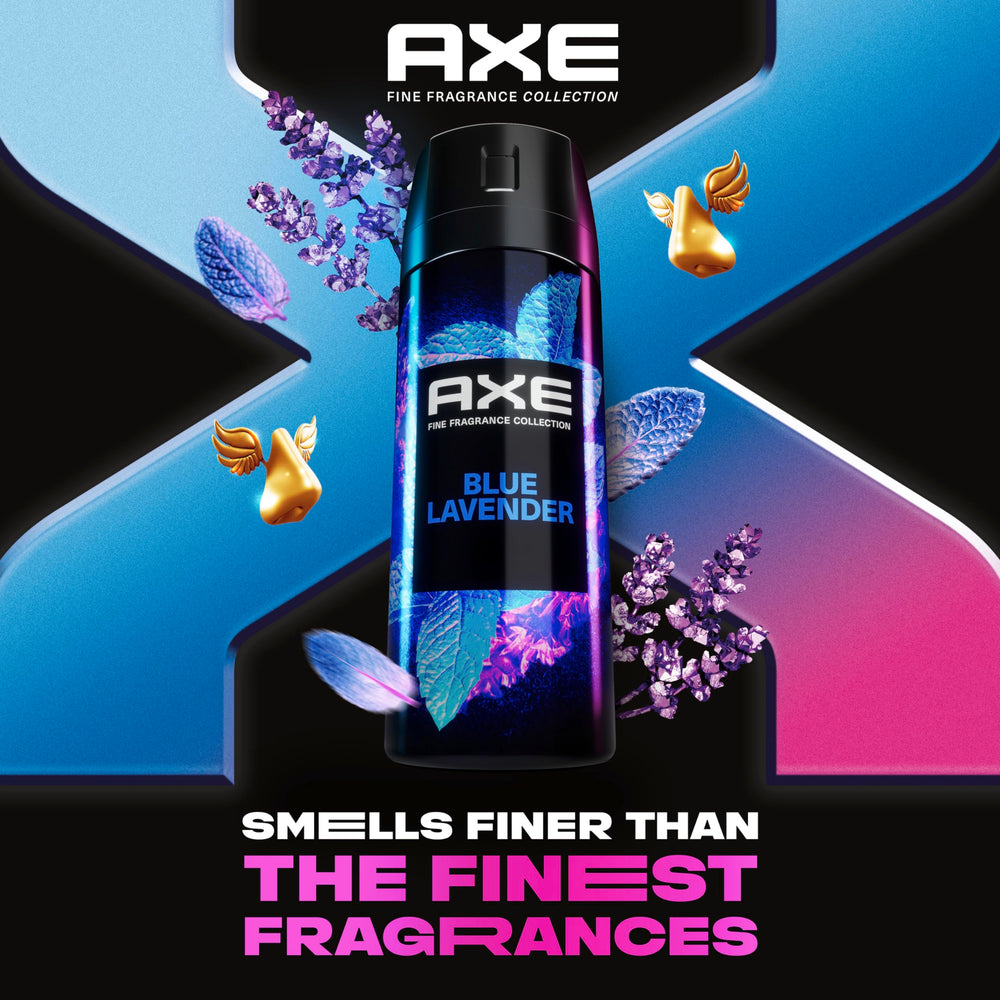 AXE Lavande Bleue, étiquette soignée évoquant un parfum premium.