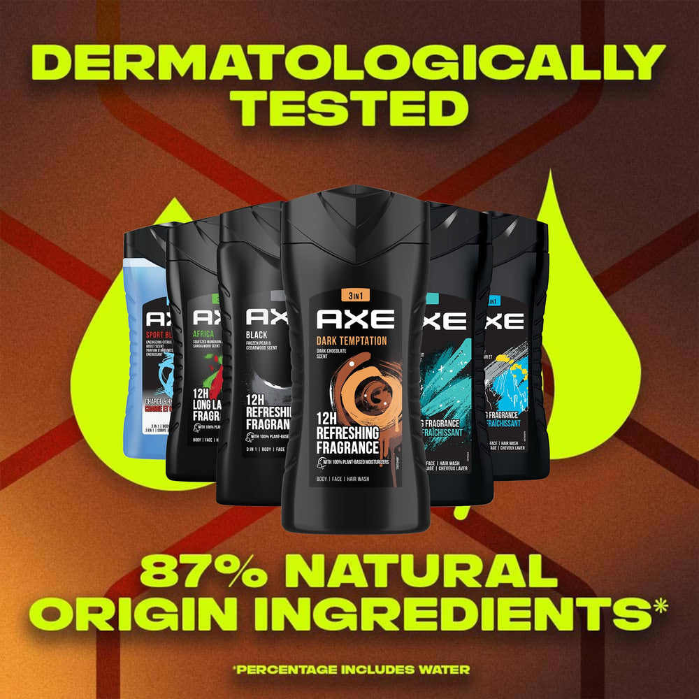 AXE Sport Blast 3-en-1 : nettoie corps, visage et cheveux après l'effort.