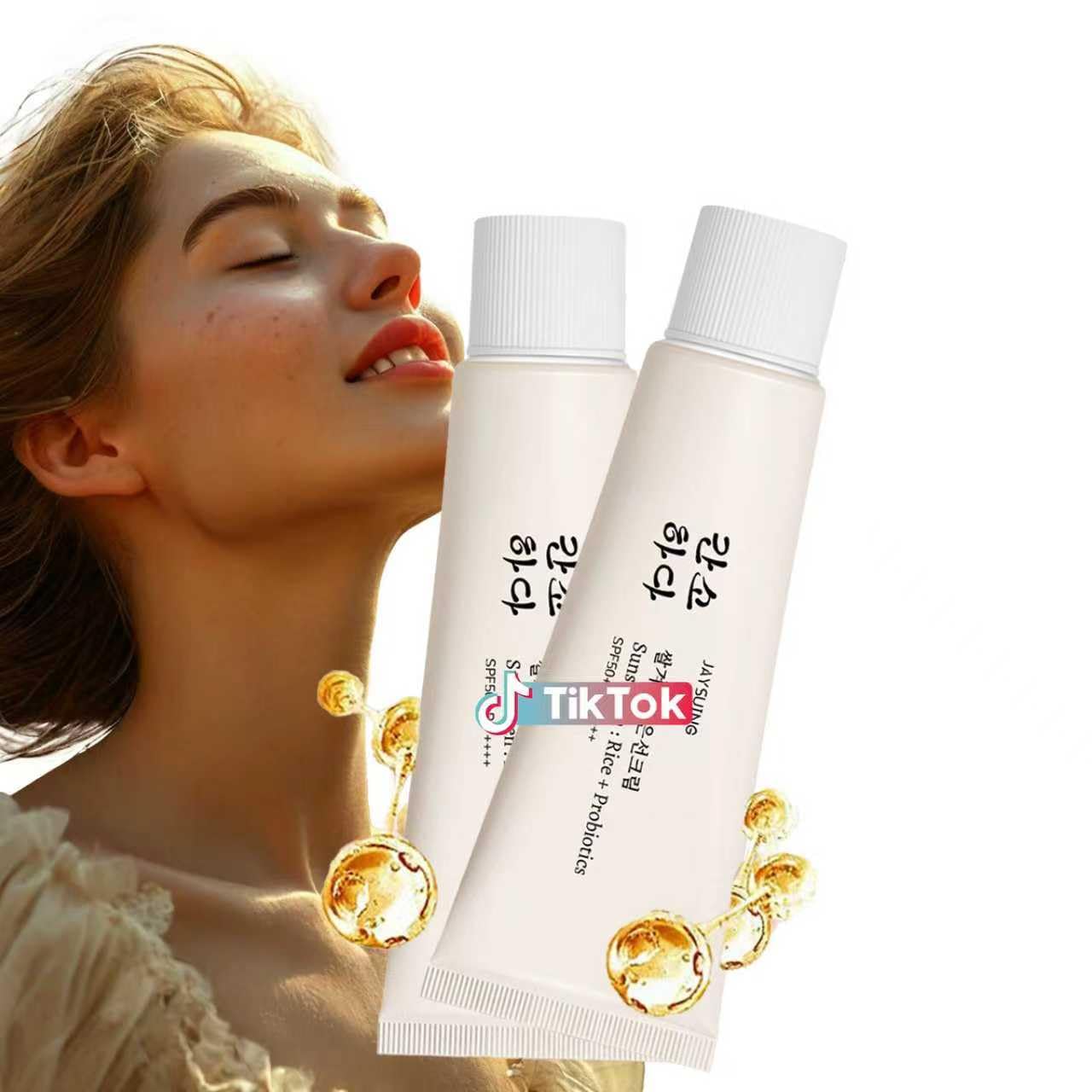 Axnzp creme solaire riz-probiotiques, flacon compact SPF50, texture légère et hydratante