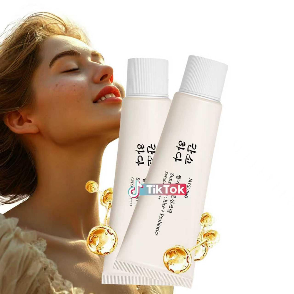 Axnzp creme solaire riz-probiotiques, flacon compact SPF50, texture légère et hydratante