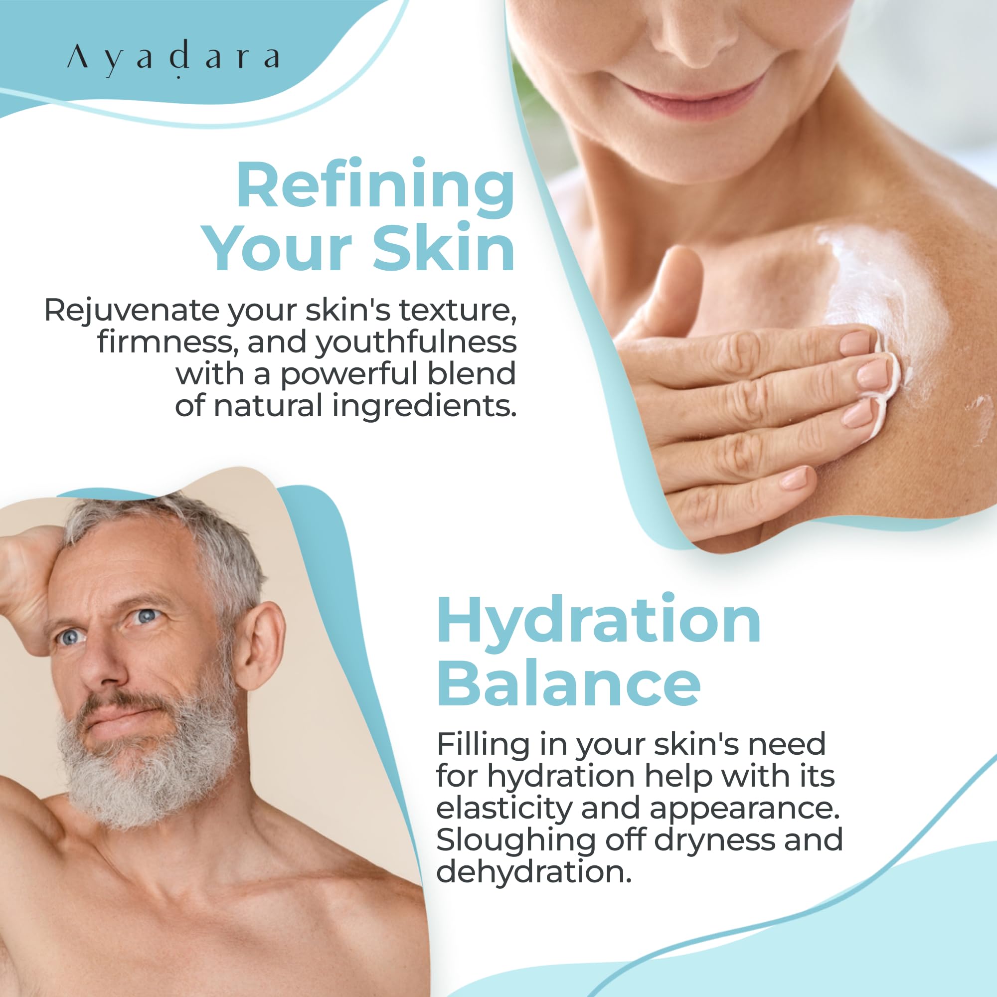 AYADARA – application sur les bras, massage uniforme pour peau souple.