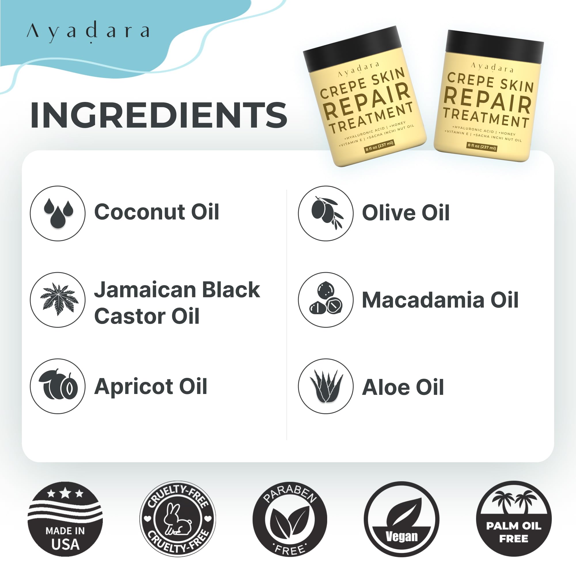 AYADARA – peau hydratée et lumineuse après l’application.