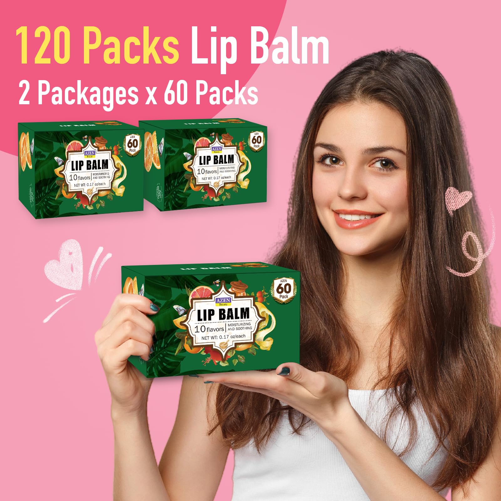 AZEN baume lèvres pack 120 – parfait comme cadeau Saint-Valentin ou Pâques.