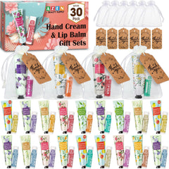 AZEN ensemble crèmes mains et baumes lèvres avec organza, cadeau élégant pour invités