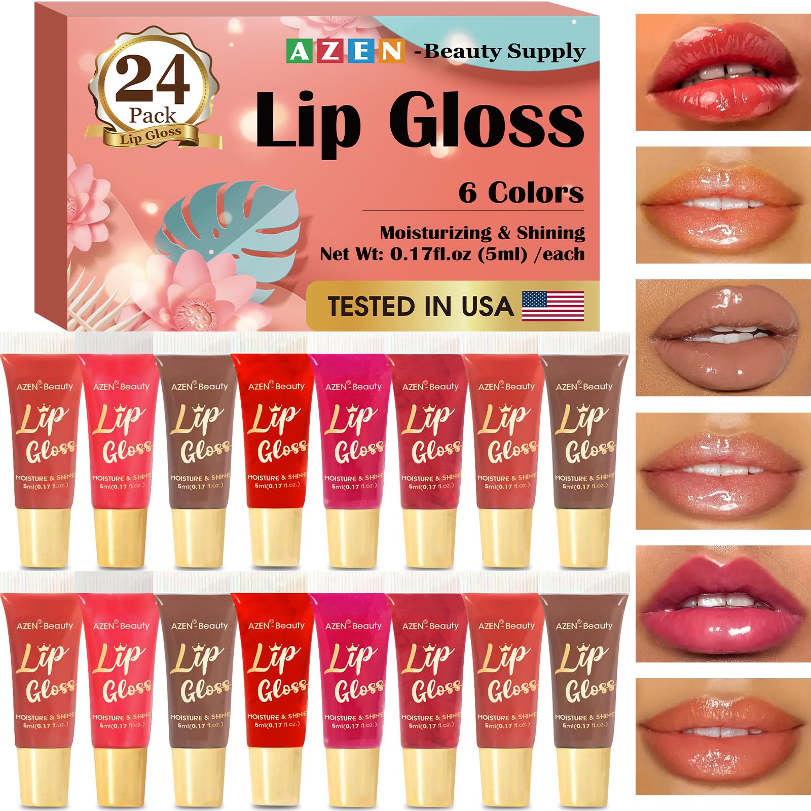 AZEN huile couleur levres 24-pack offre douceur et hydratation pour lèvres sèches