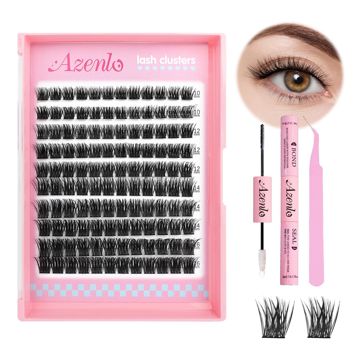Azenlo kit cils clusters wispy, confort longue durée.