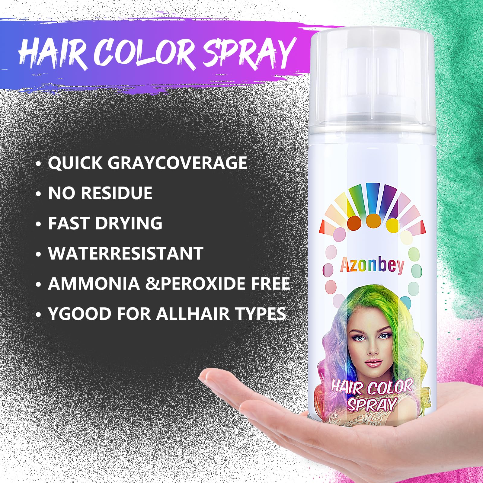 Azonbey teinte violette, spray cheveux pour un look vibrant en cosplay.