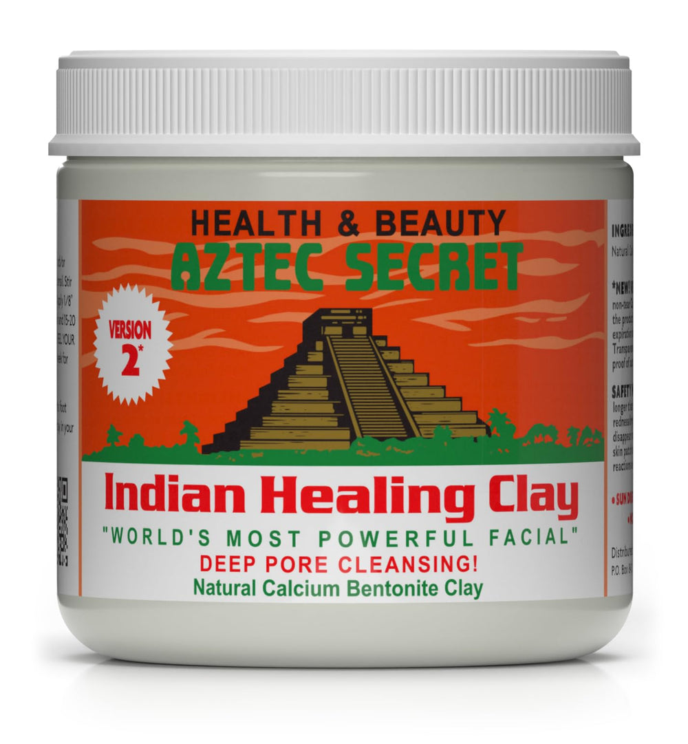 Aztec Secret Indian Healing Clay jar close-up for natural cleansing and authenticity