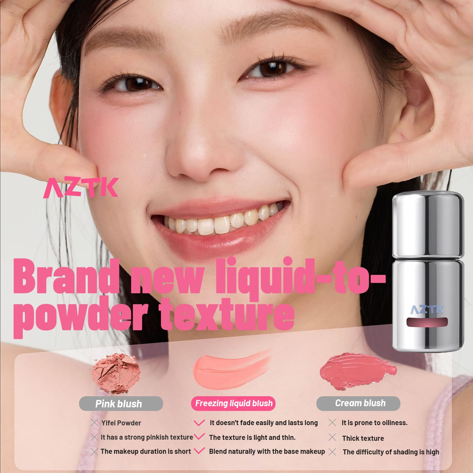 Aztk Liquid Blush – pinceau intégré pour une précision sans retouche.