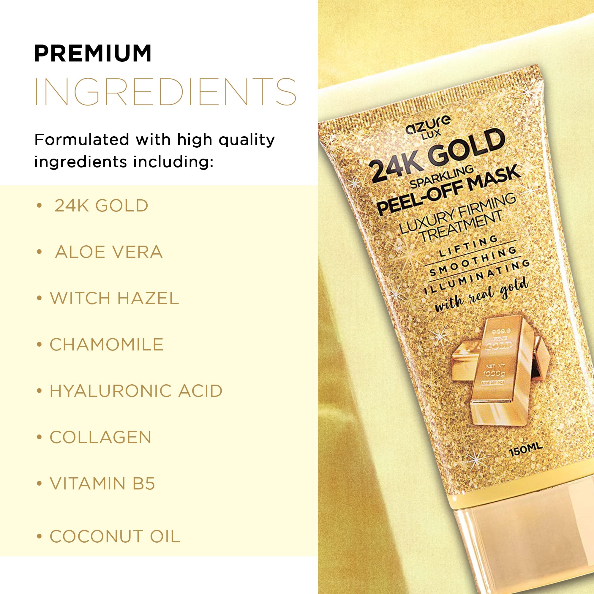 Texture dorée du masque Azure 24K Or avec présence d ingrédients vedettes.