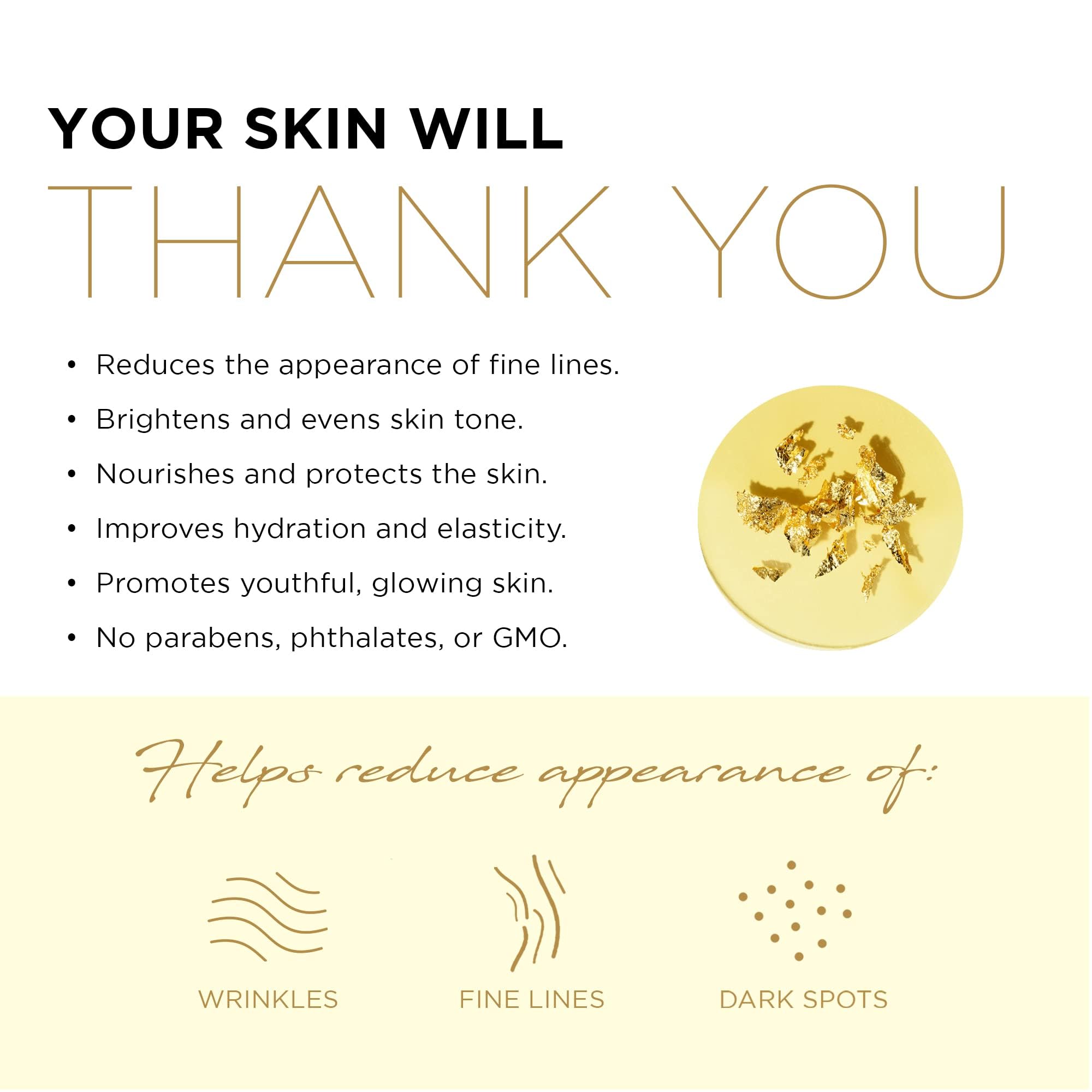 Azure Cosmetics 24K gold and caviar ingredients highlight nourishing components.