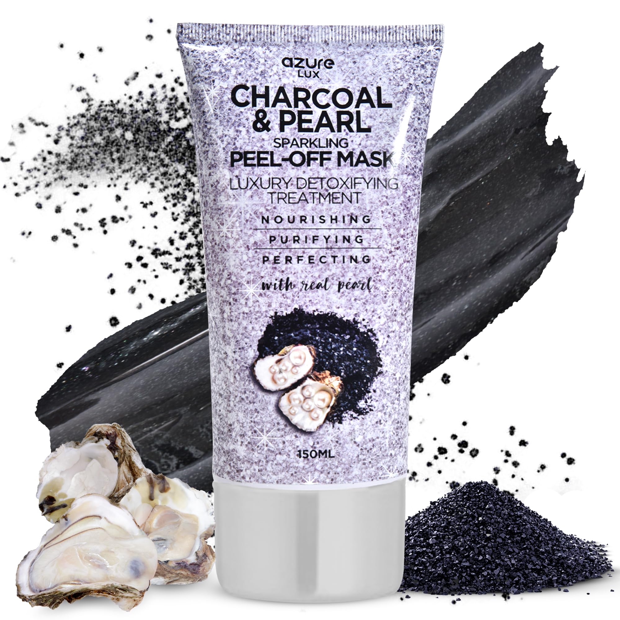 Azure Cosmetics Charbon-Perle Peel-Off : purifie les pores et laisse la peau lumineuse.