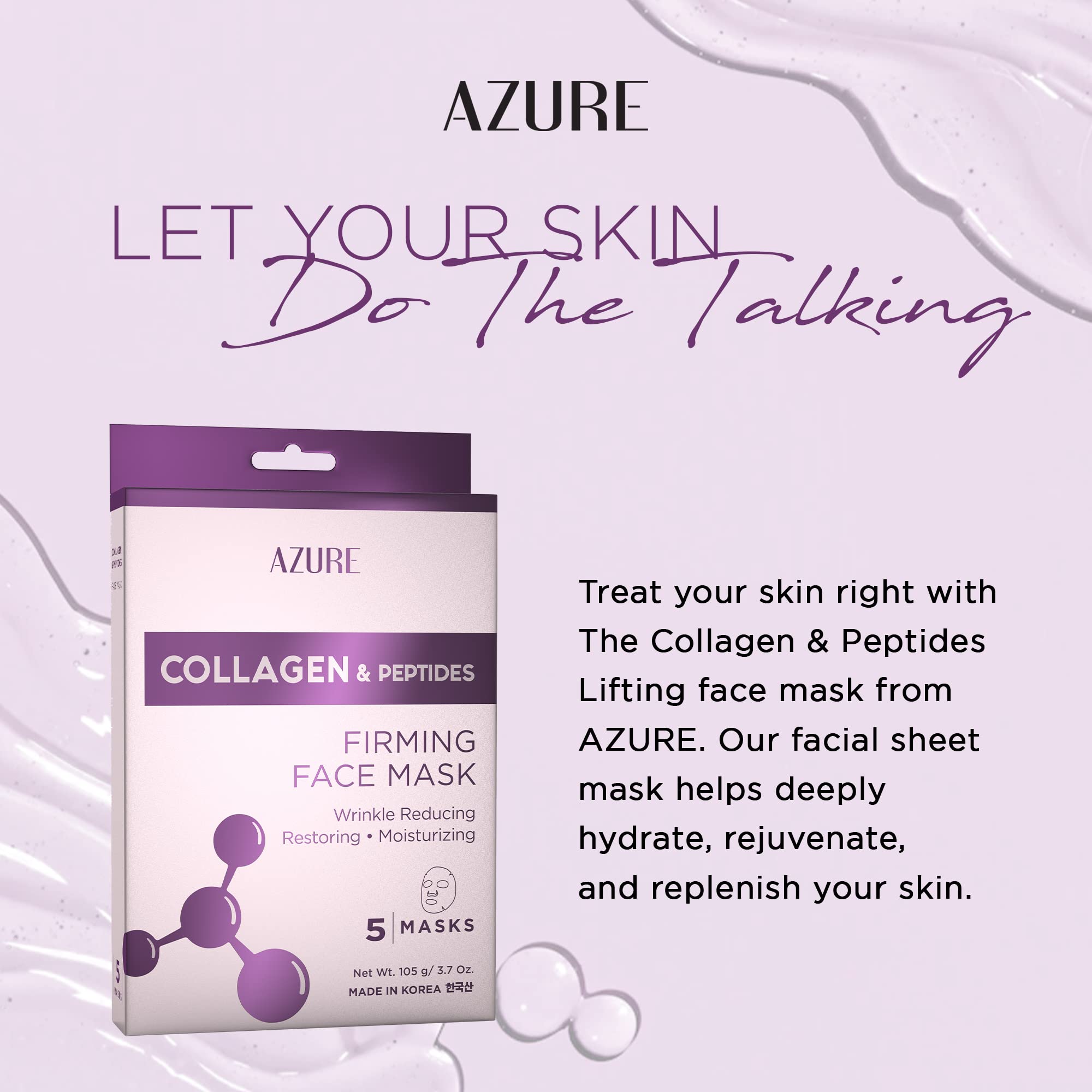 Azure Cosmetics Masque papier hydratation rapide pour peau tonifiée et lumineuse.