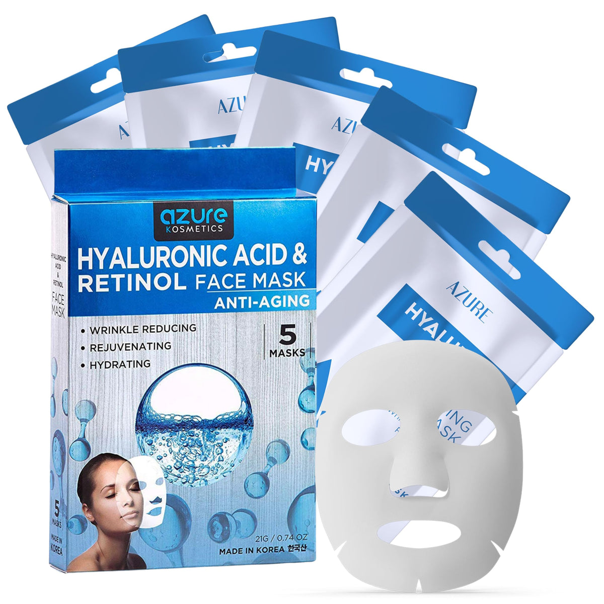 Masque visage Azure Cosmetics en feuille hydratante à l'hyaluronique pour revitaliser la peau