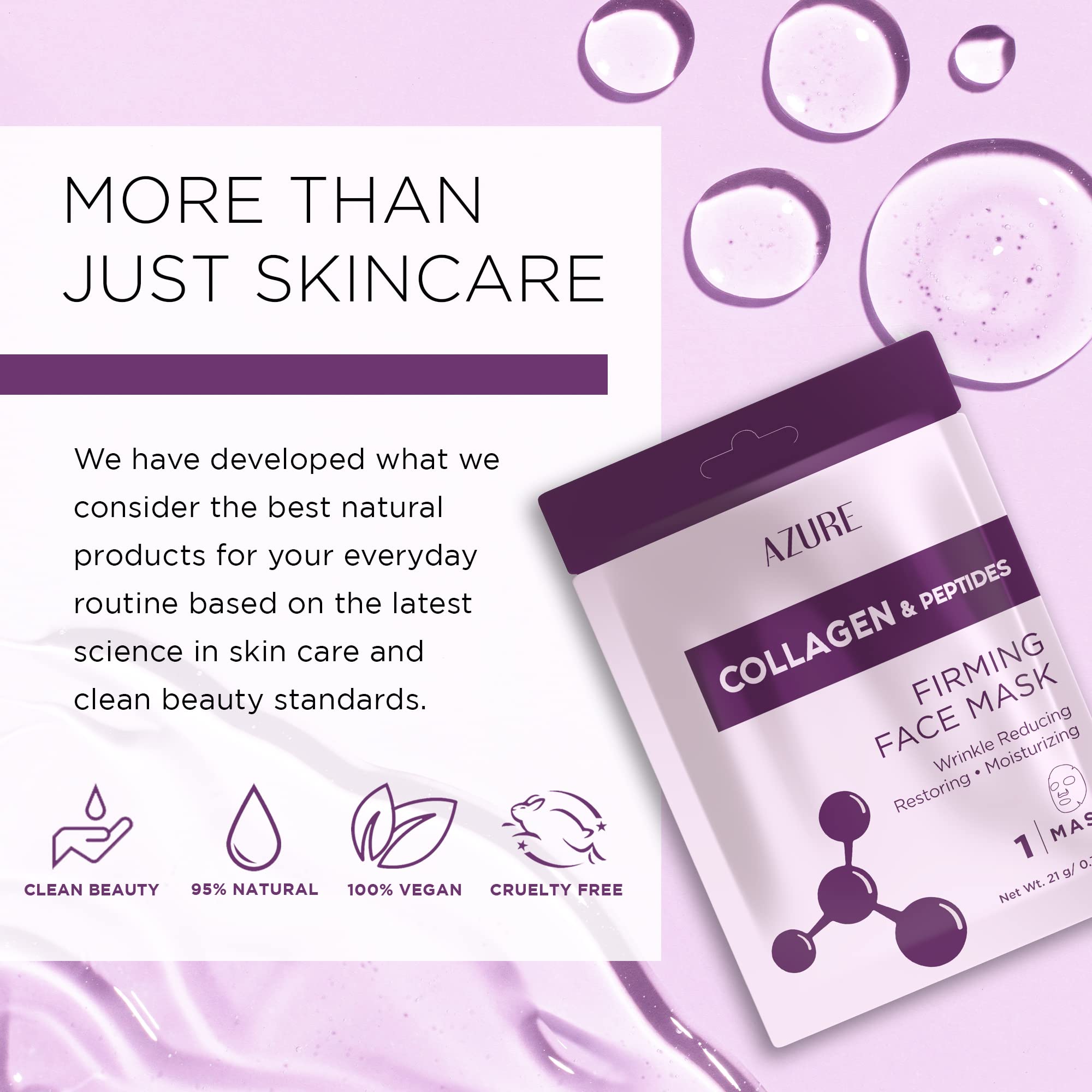 Azure Cosmetics Pack masques collagène-peptides – unité pour soin hydratant.