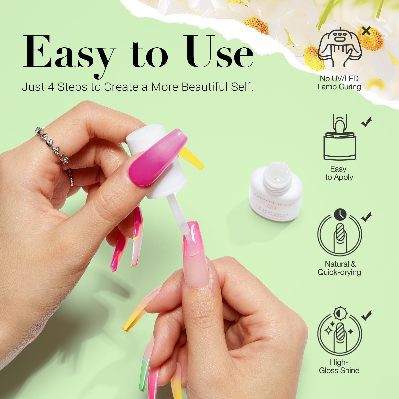 Application sans lampe UV, pratique pour une manucure rapide à la maison.