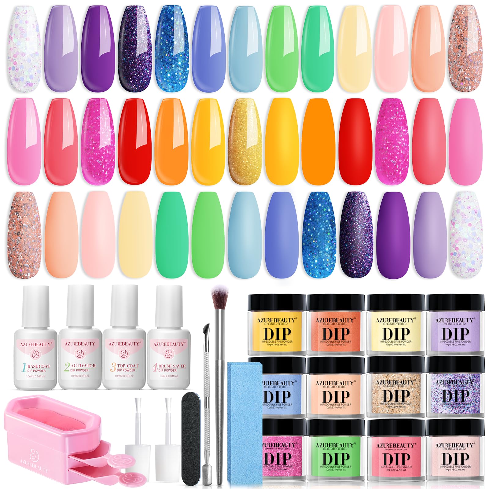 AZUREBEAUTY dip poudre : ensemble 20 couleurs néon pour une manucure éclatante