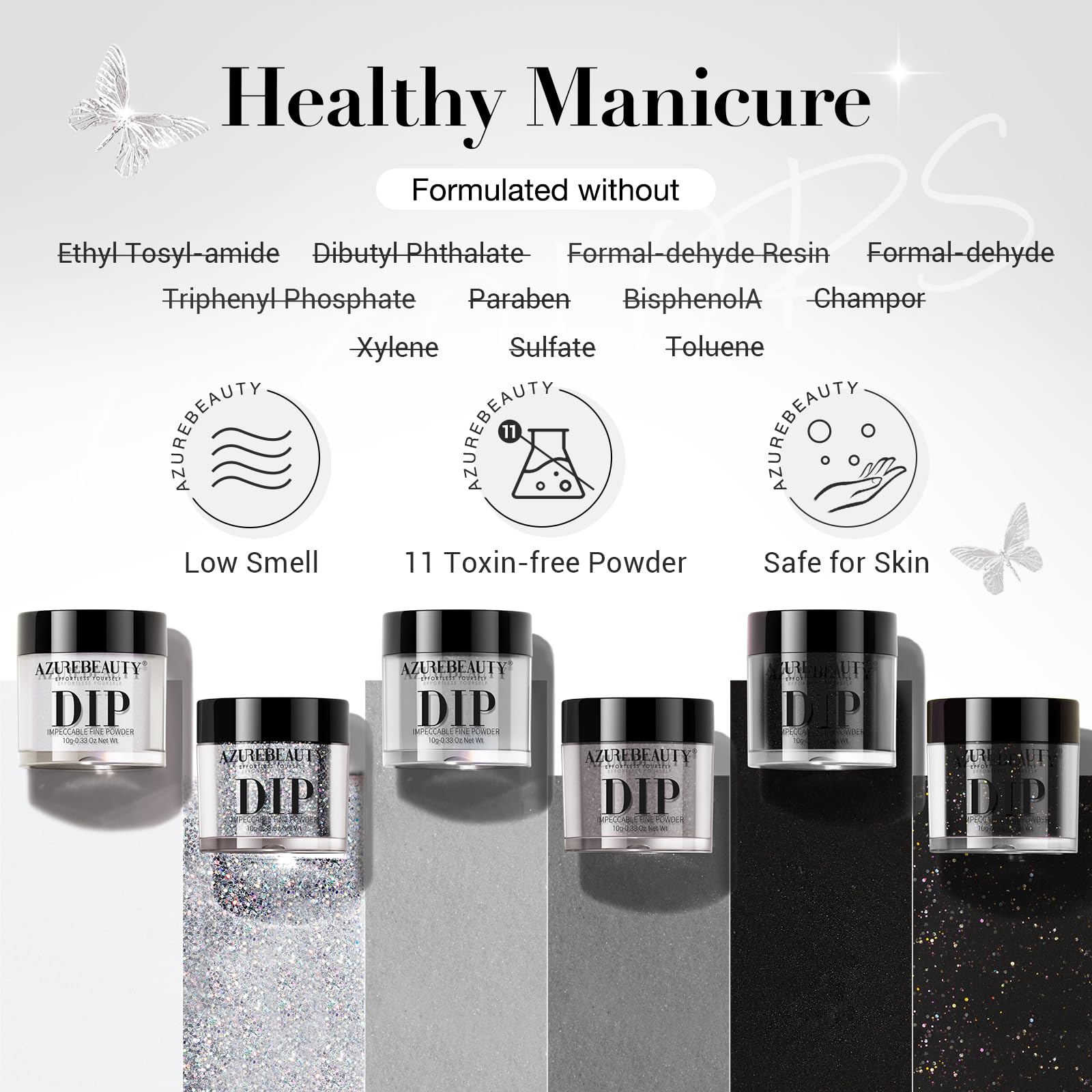 AZUREBEAUTY Dip Powder Gris Sombre — couverture uniforme et élégante