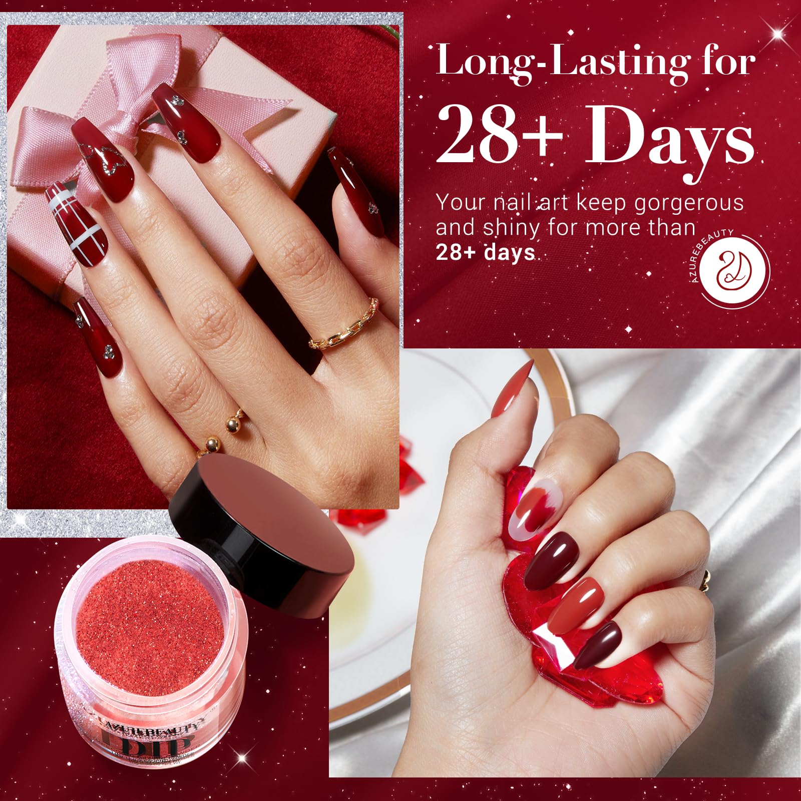 AZUREBEAUTY poudre dip rouge Bourgogne – teinte riche pour un rendu sophistiqué