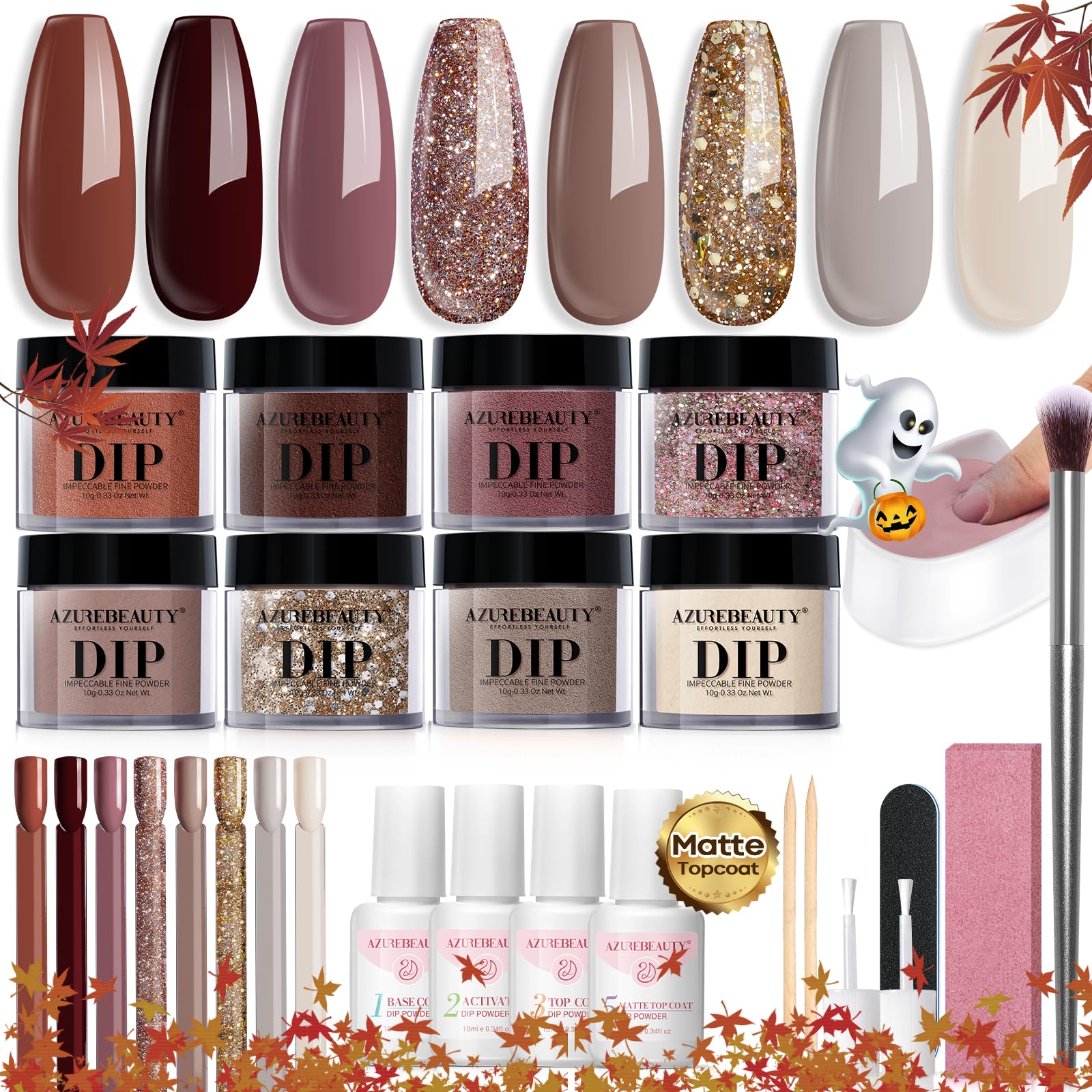 AZUREBEAUTY dip powder kit contents for easy at home manicure and testing
