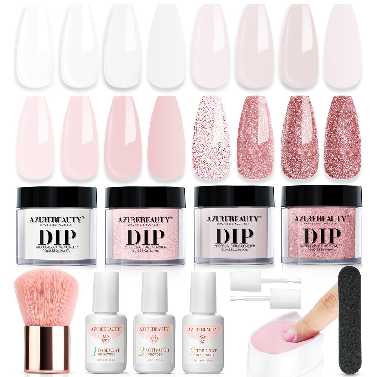 AZUREBEAUTY dip powder kit contents for a complete at-home manicure