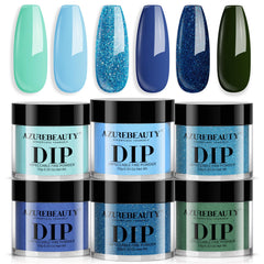 AZUREBEAUTY Dip Powder Nail Set bleu-vert irisé pour un éclat durable.