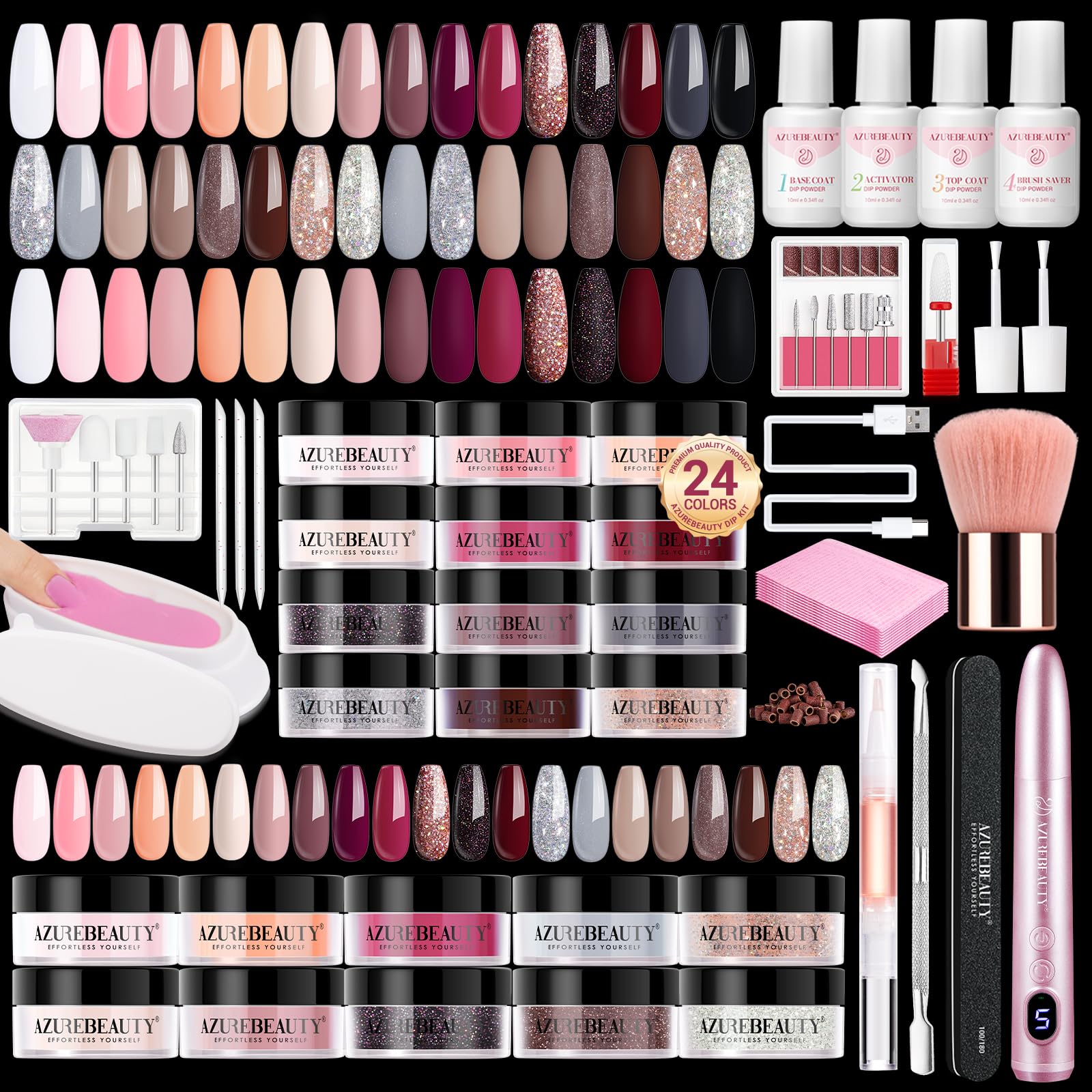 AZUREBEAUTY kit dip-nail-ensemble: vue complète pour ongles impeccables à domicile