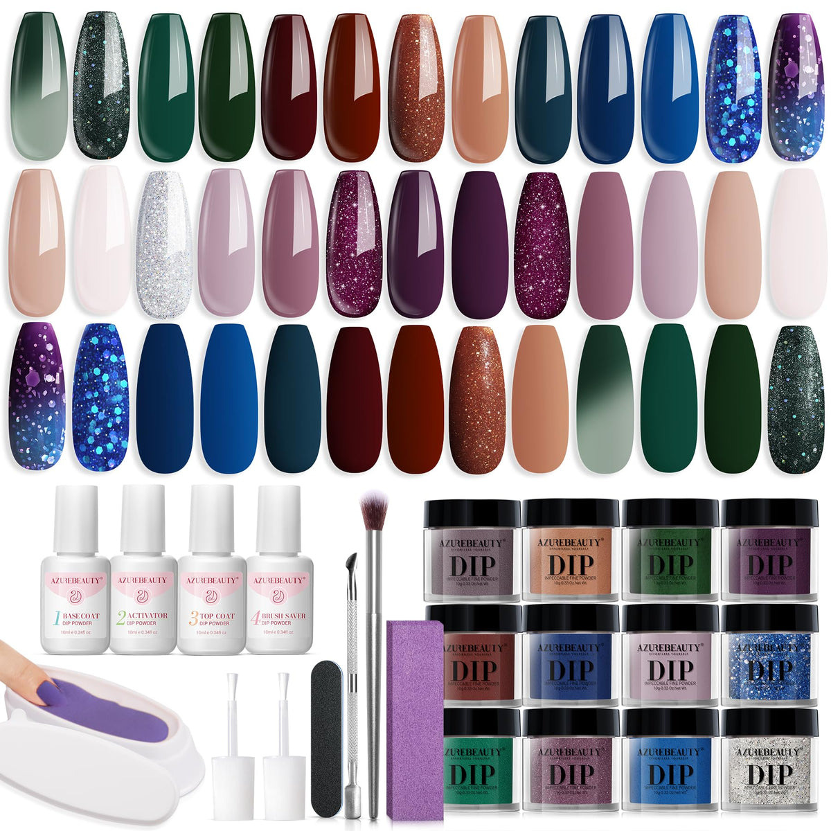 AZUREBEAUTY kit dip ongles 31 pièces pour démarrer facilement votre manucure