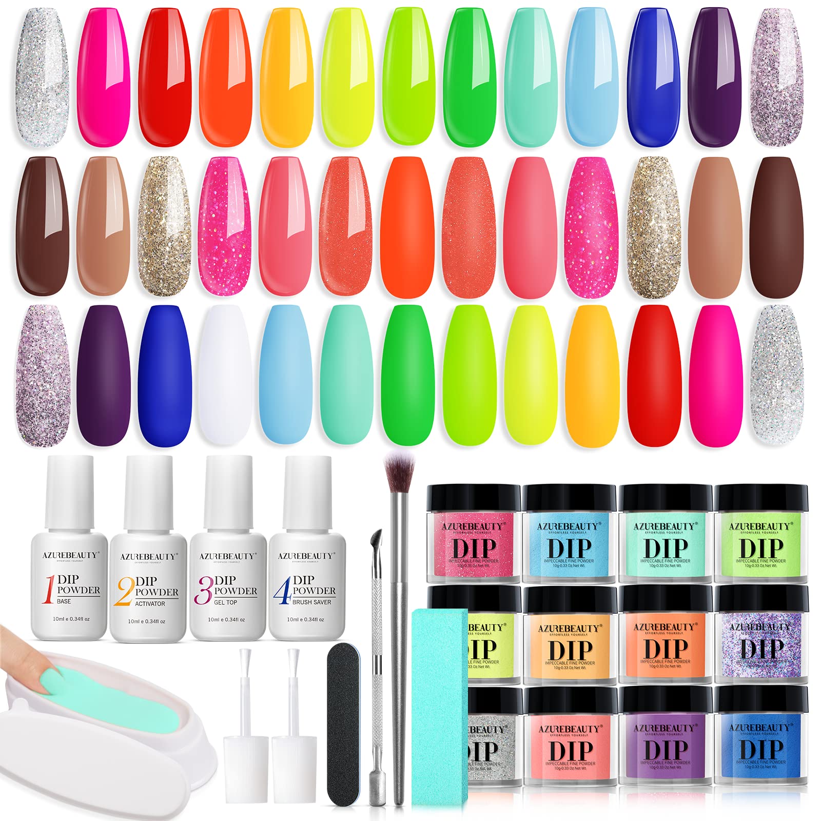 AZUREBEAUTY kit dip poudre 20 couleurs néon pour une manucure éclatante à domicile