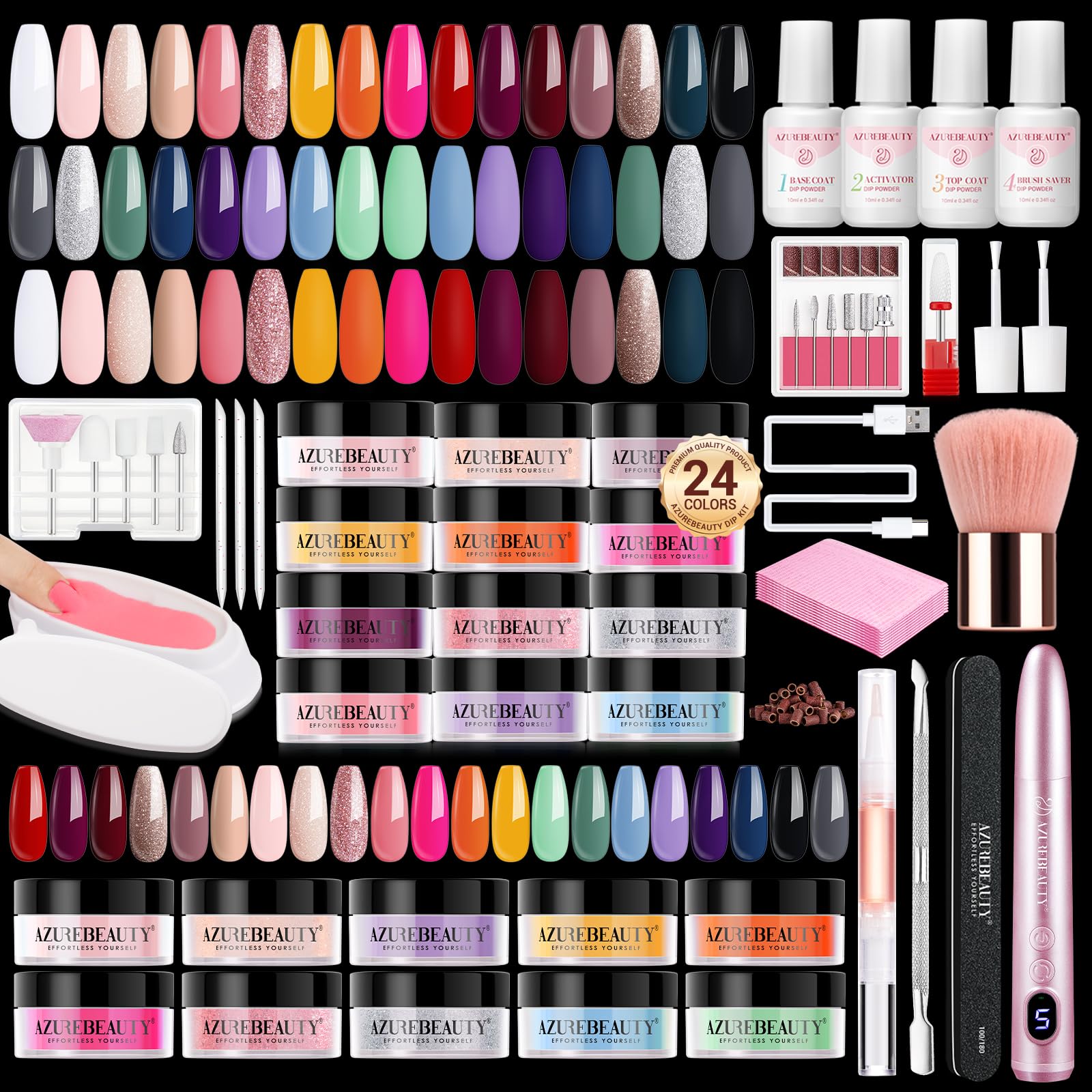 AZUREBEAUTY kit poudre pour ongles: 24 couleurs variées pour une manucure polyvalente