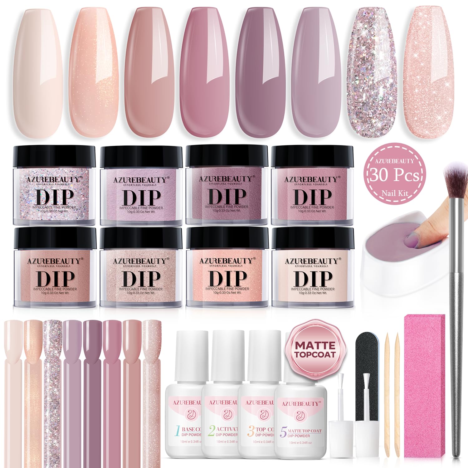 AzureBeauty Kit Dip Poudre – ensemble nude, polyvalent pour tous les looks.