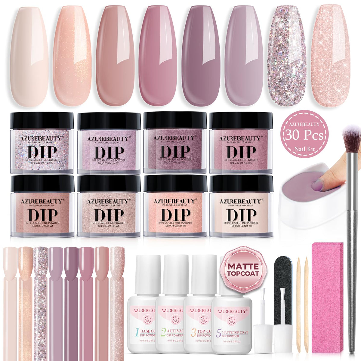 AzureBeauty Kit Dip Poudre – ensemble nude, polyvalent pour tous les looks.