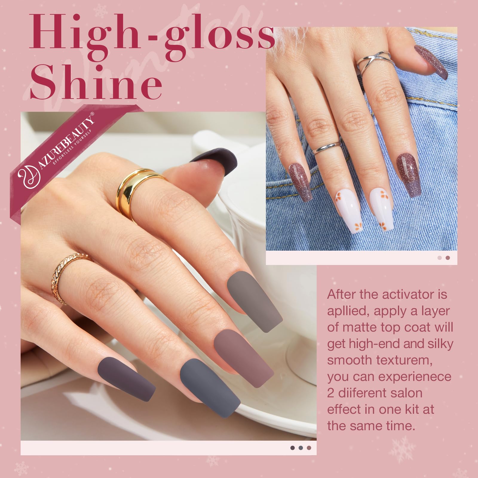 AZUREBEAUTY Dip Poudre: liquides base, activateur et topcoat pour une application fluide