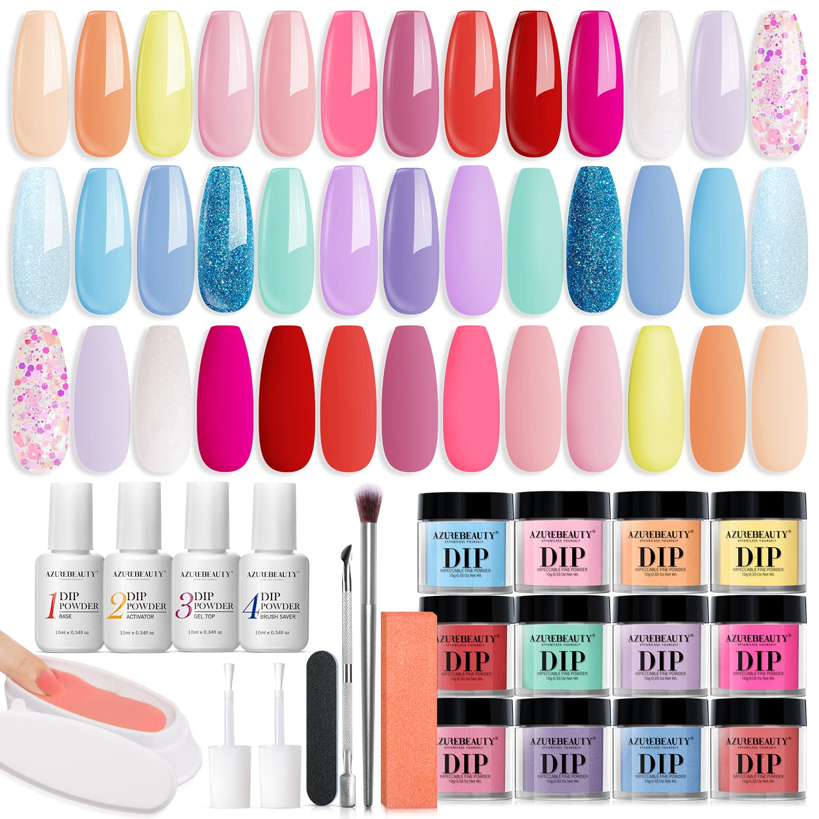 AzureBeauty kit poudre d immersion: 20 couleurs pour des ongles créatifs et variés.
