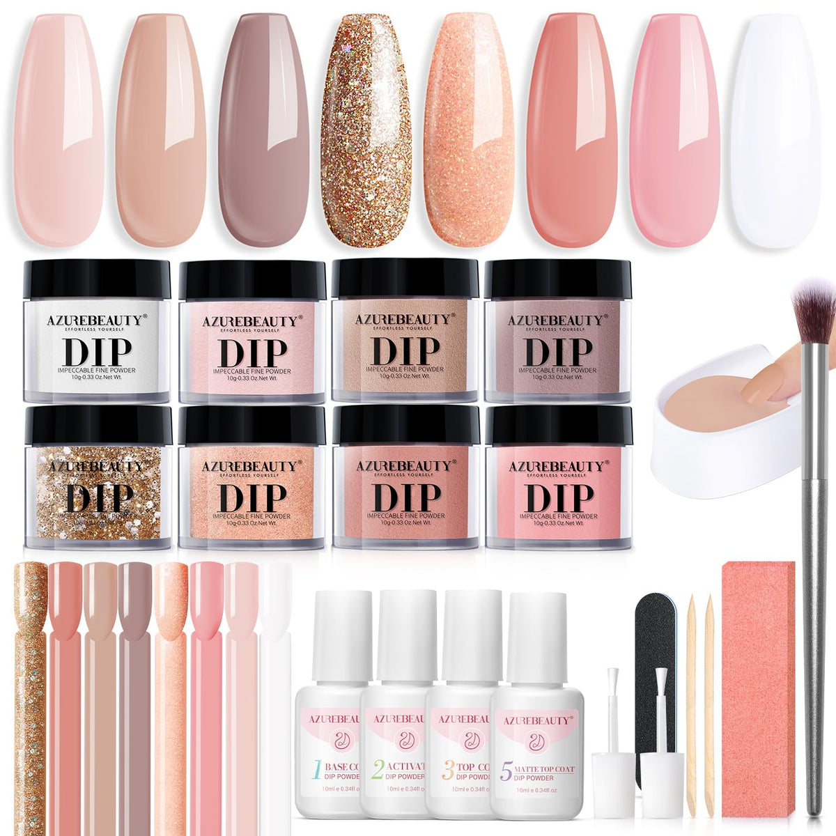 AZUREBEAUTY kit-poudre-dip 8 teintes; couleurs riches et durables pour manucure à domicile.