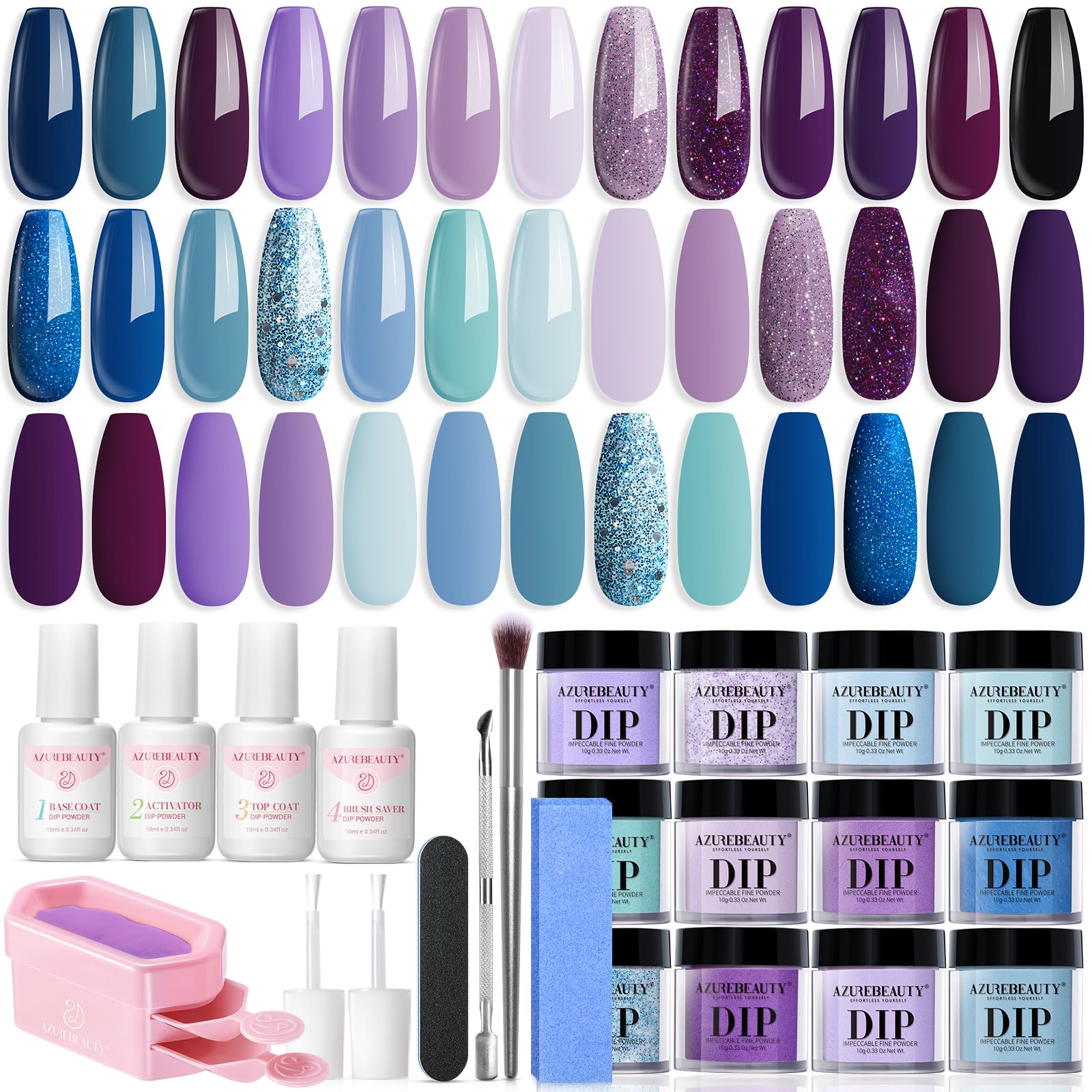 Kit AZUREBEAUTY poudre dip 31 pièces pour une manucure à domicile facile