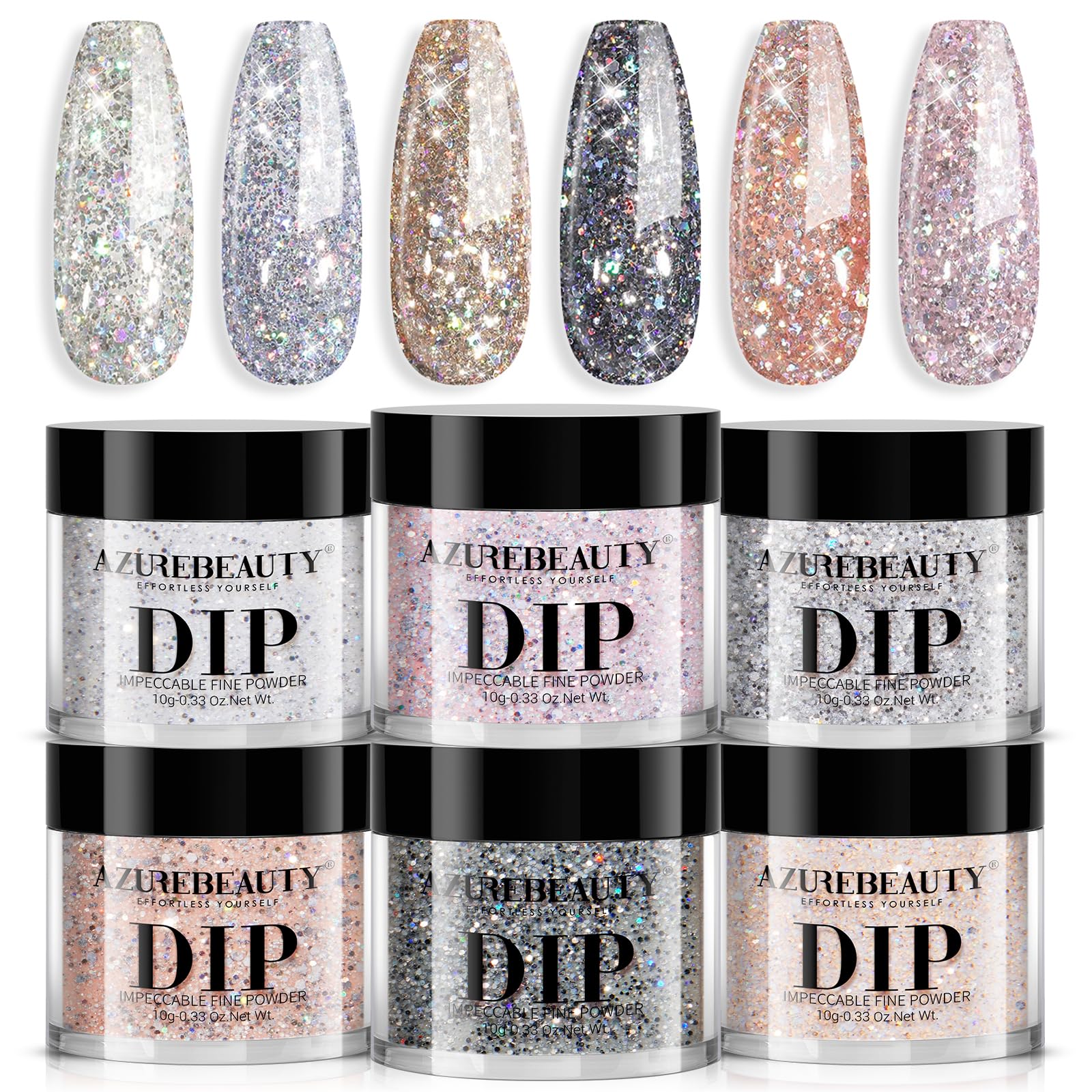 AZUREBEAUTY Kit Poudre Dip : six couleurs éclatantes pour toutes les occasions.