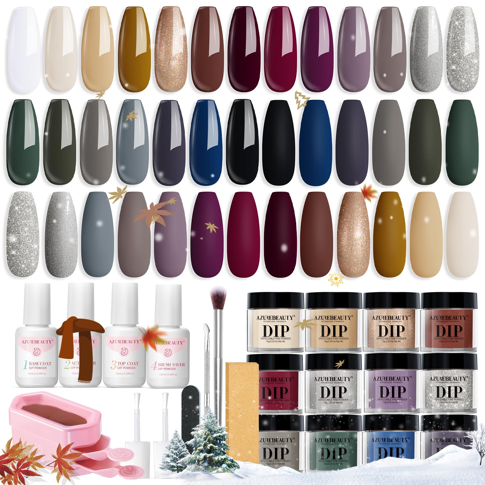 Kit AzureBeauty poudre dip ensemble avec accessoires pour manucure à domicile