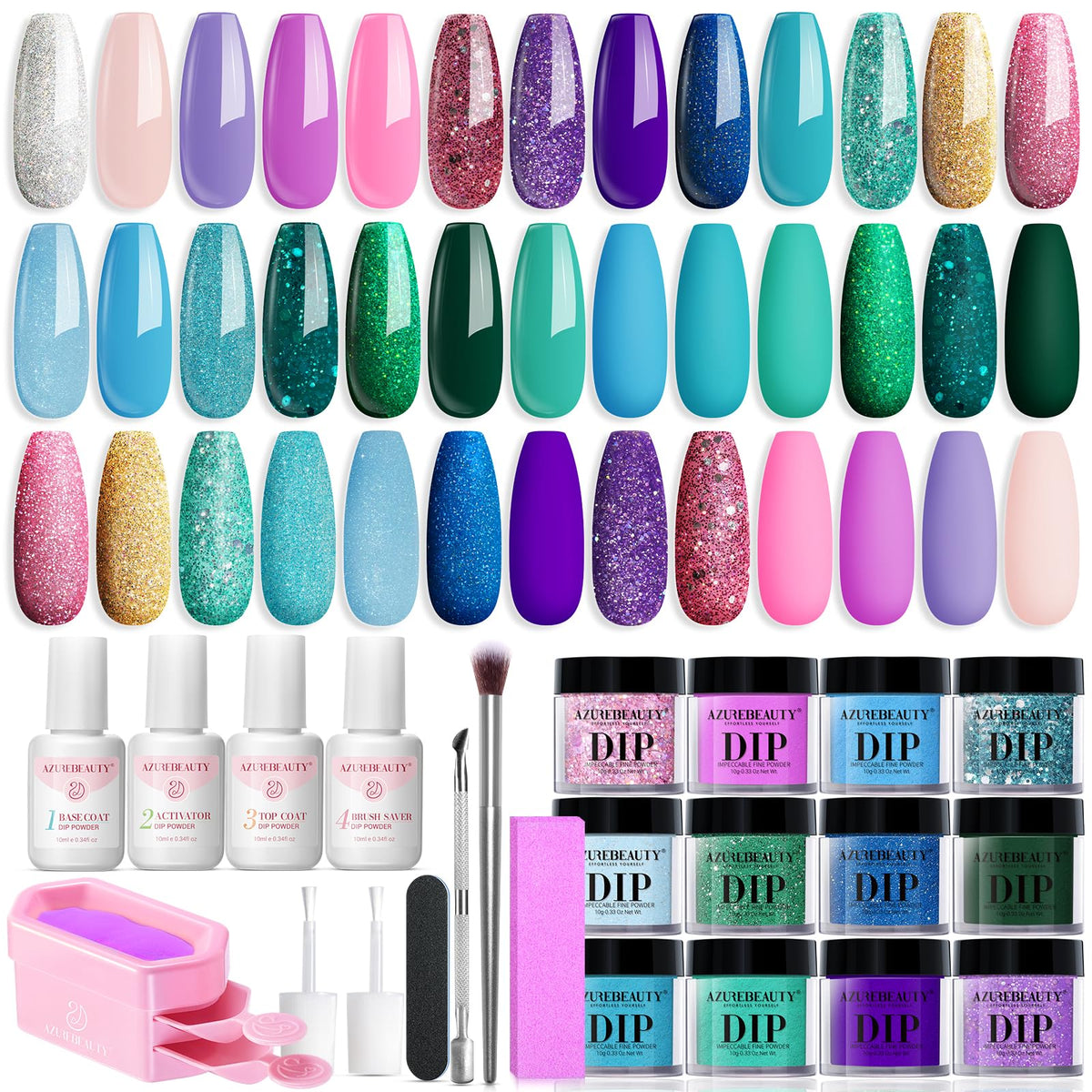 AZUREBEAUTY kit poudre dip série sirene, ensemble complet prêt pour manucure maison