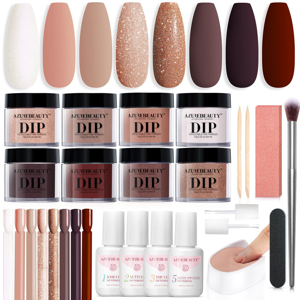 AZUREBEAUTY kit poudres immersion: 8 couleurs pour une manucure durable.