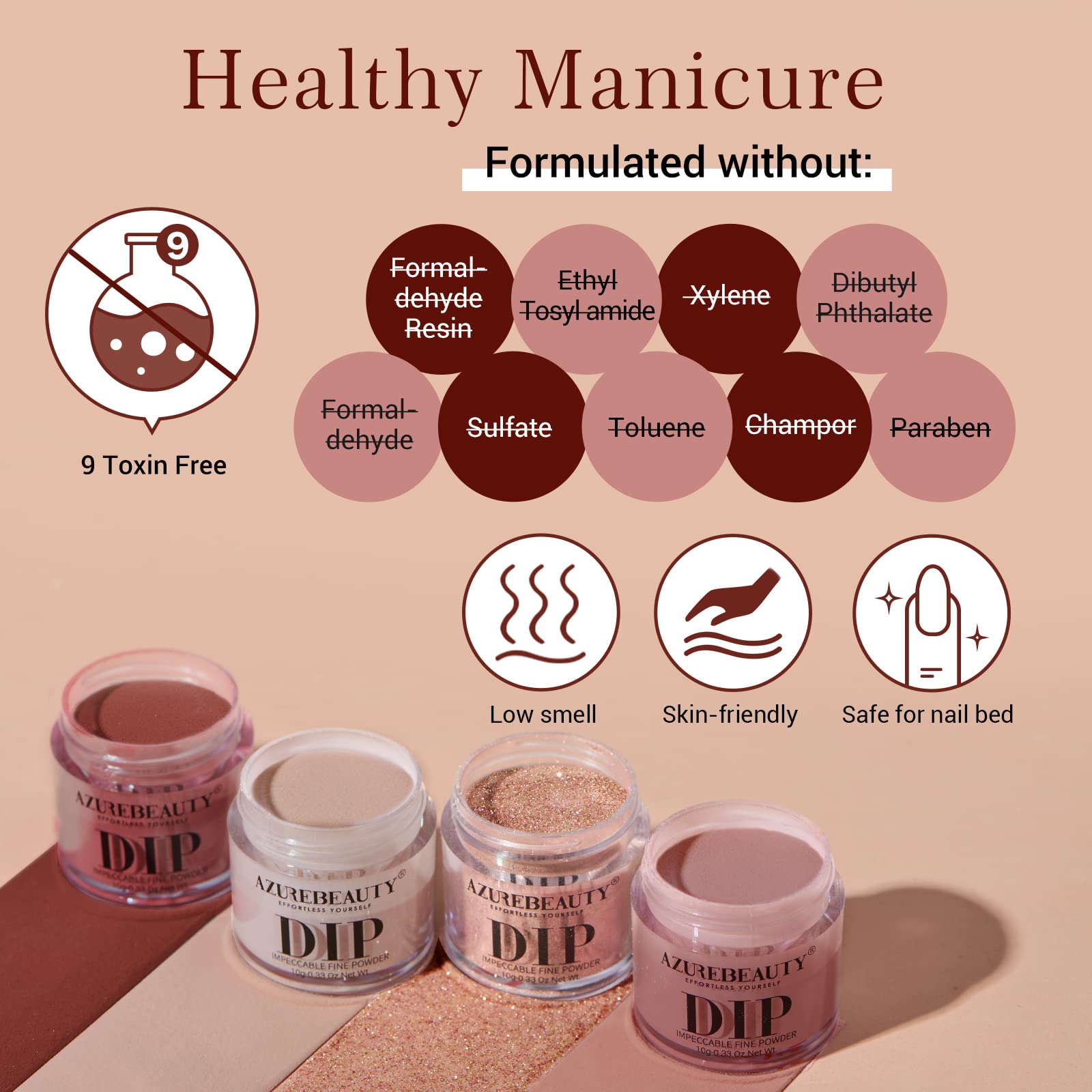 AzureBeauty no-lamp dipping method with air-dry formula for skin-friendly use