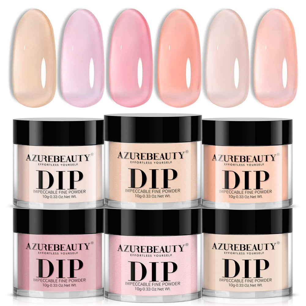 AZUREBEAUTY poudre dip ensemble translucide 6 pièces pour une manucure naturelle.