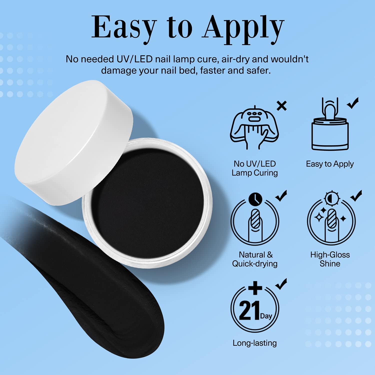 AZUREBEAUTY poudre dip noir, calcium intégré pour durabilité des ongles