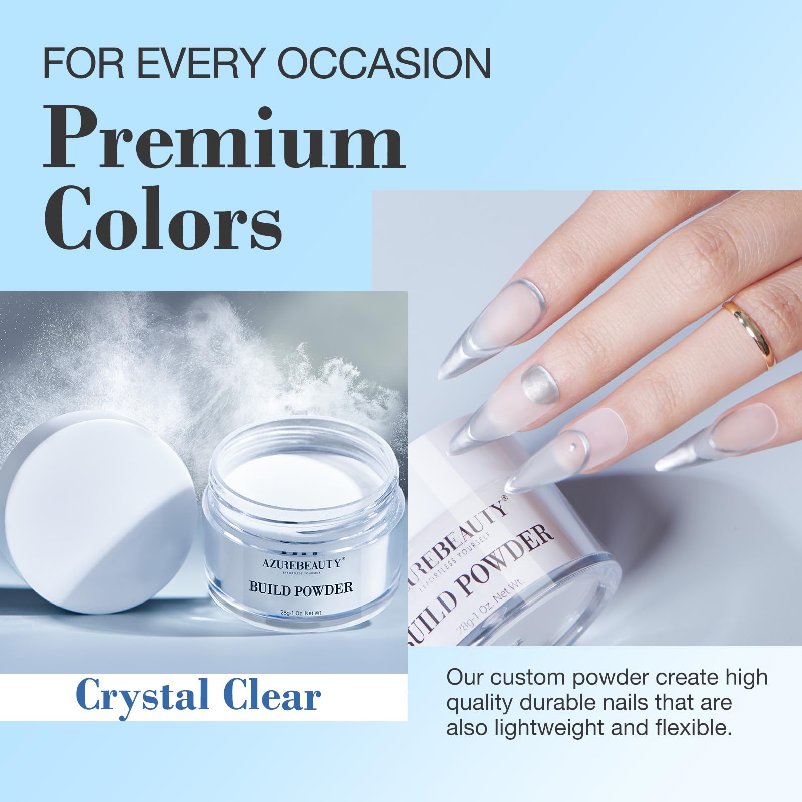 AzureBeauty poudre dip ultra fin ongles garantit une surface naturelle.