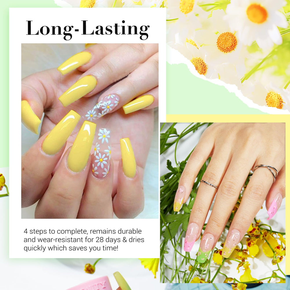 Quatre poudres AZUREBEAUTY 10 g jaunes, vertes et roses avec fleurs seches incluses.