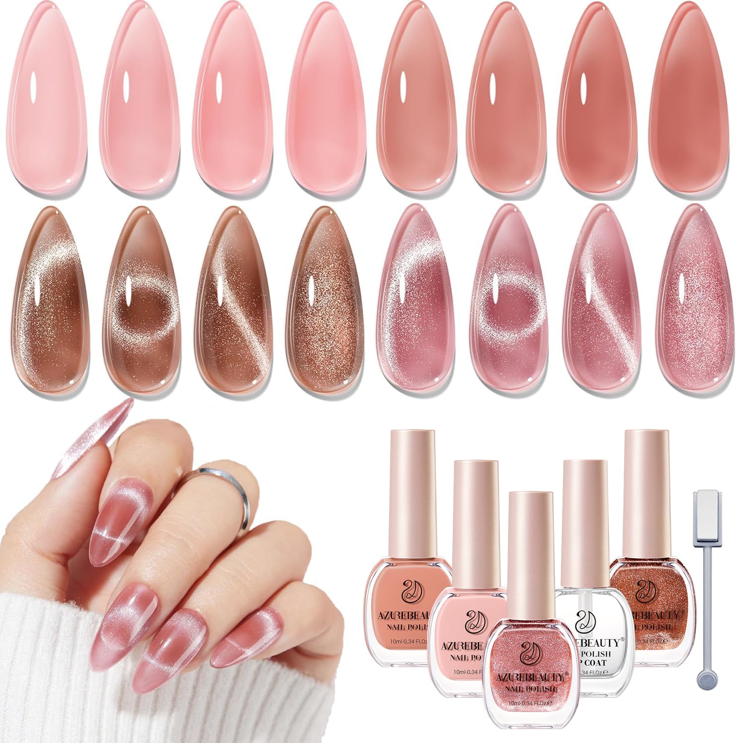 AZUREBEAUTY vernis Cat Eye, ensemble à quatre couleurs pour looks rapides sans lampe.