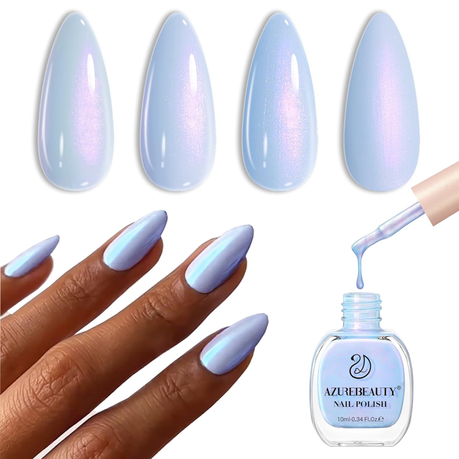 AZUREBEAUTY vernis Celestial Blue – bouteille nette prête à être appliquée pour un look élégant.